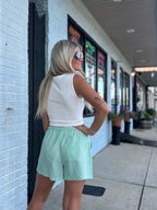 GREEN Striped Drawstring Waist Shorts