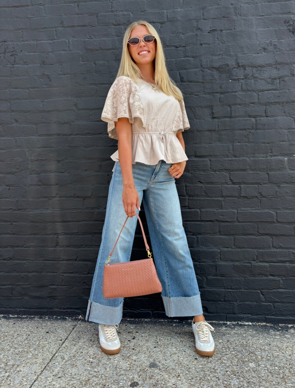 ASH Lace Cape Sleeve Cotton Peplum Top