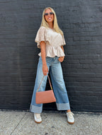 ASH Lace Cape Sleeve Cotton Peplum Top