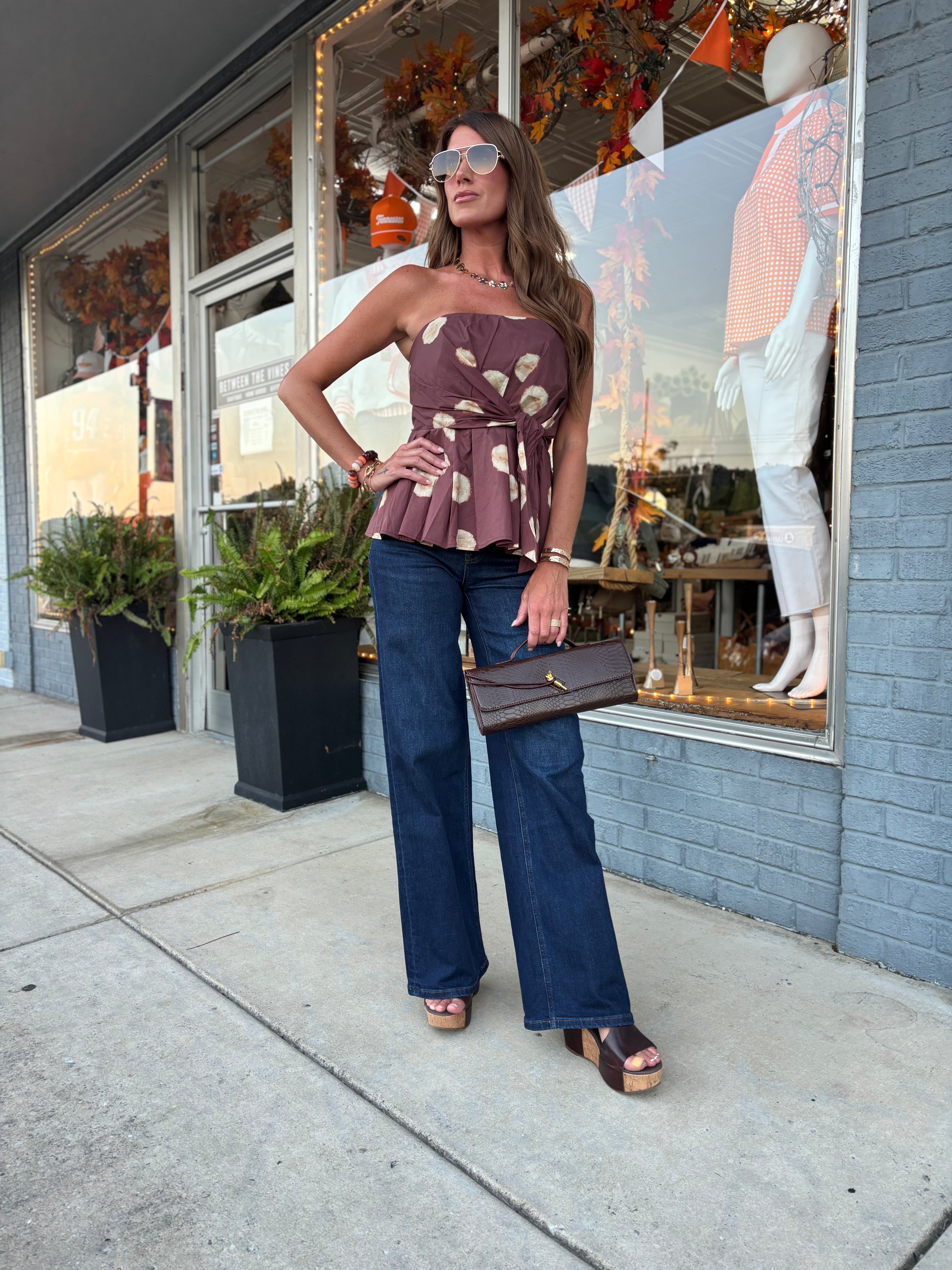 Brown Polka Dot Strapeless Top