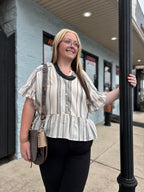 Black Striped Half Bell Sleeve Blouse Top