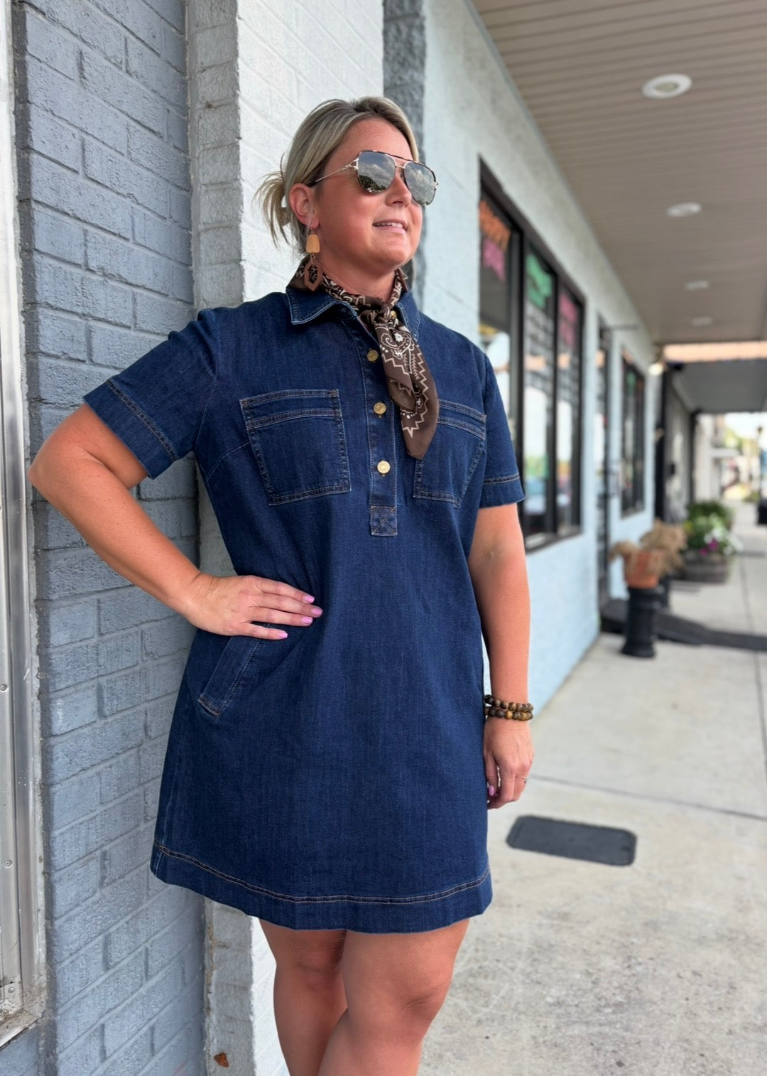 Plane W/Euro Base Wash Tatiana Dress W/ Placket