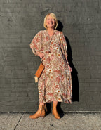 Bohemian Floral Maxi Dress: Beige Multi