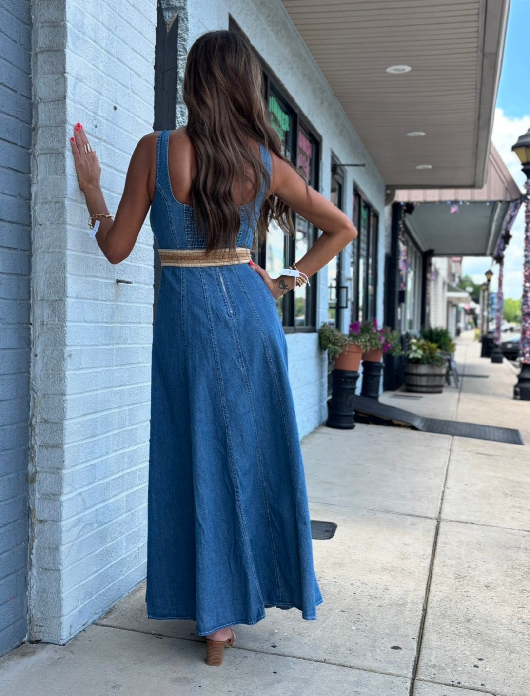 A-Line Denim Sleeveless Maxi Dress