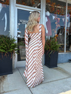 Mocha/white Abstract Stripe Cowl Neck Scarf Maxi Dress