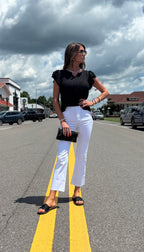 BLACK LADIES KNITTED TOP w/ RUFFLE SLEEVE