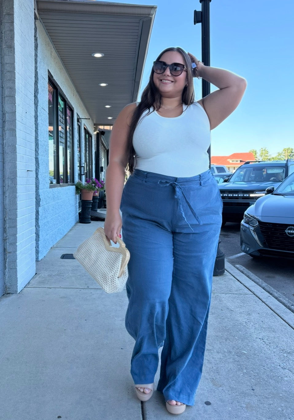 Coastal Blue MEG - LINEN WIDE LEG PANT W/ SEAM PKT