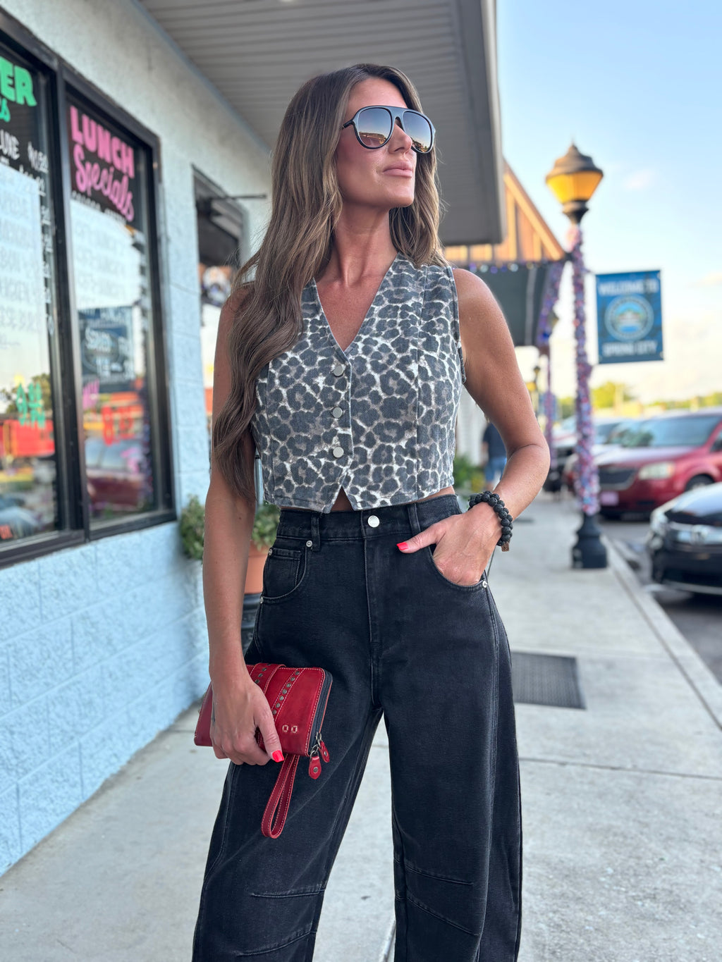 Chic Leopard Print Denim Vest: CREAM