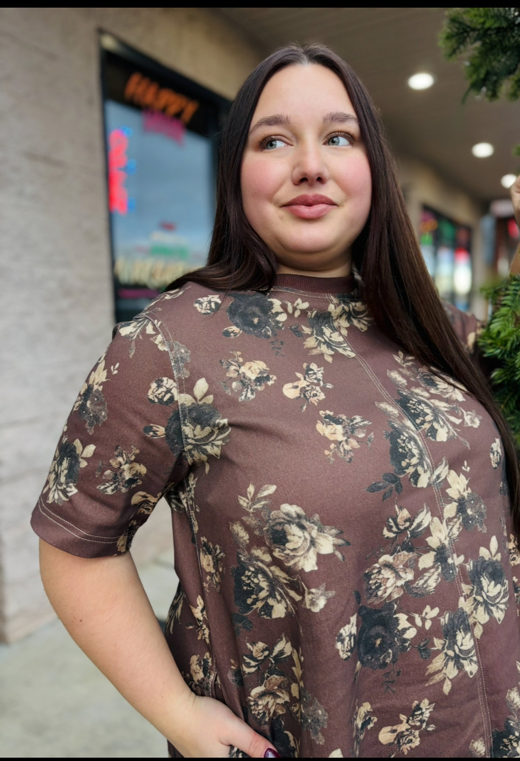 BROWN FLORAL DRESS