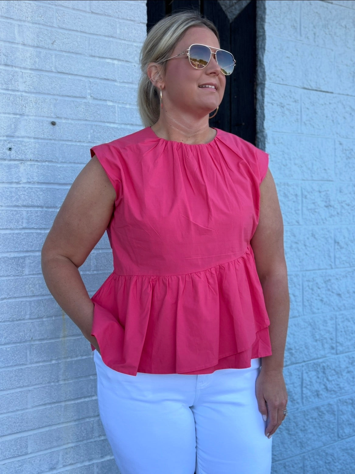 TEABERRY RUFFLED PEPLUM HEM TOP