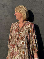 Bohemian Floral Maxi Dress: Beige Multi