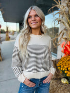 STRIPED KNIT MOCHA SWEATER