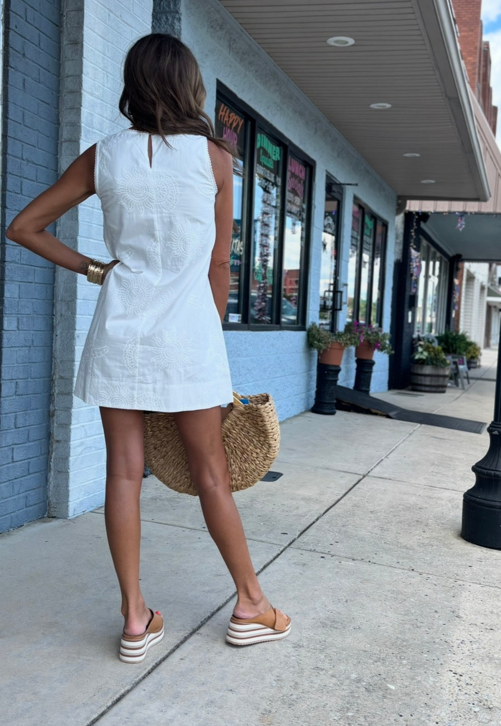 White SEASIDE EMBROIDERED SLEEVELESS MINI DRESS