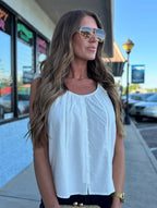 Ladder Lace Ruffle Sleeve Top: White