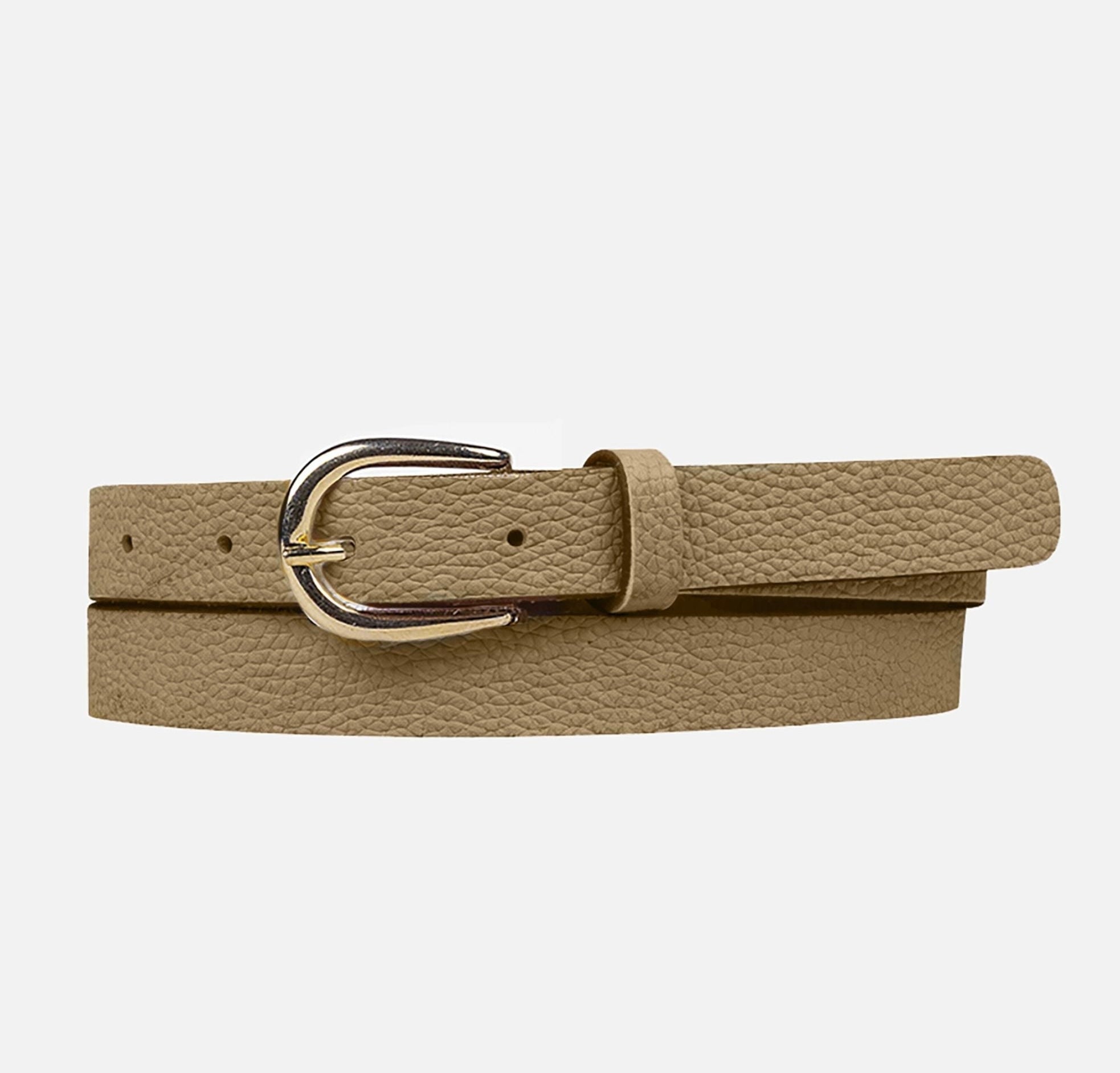Taupe Clara | Pebbled Leather Belt with Polished Buckle