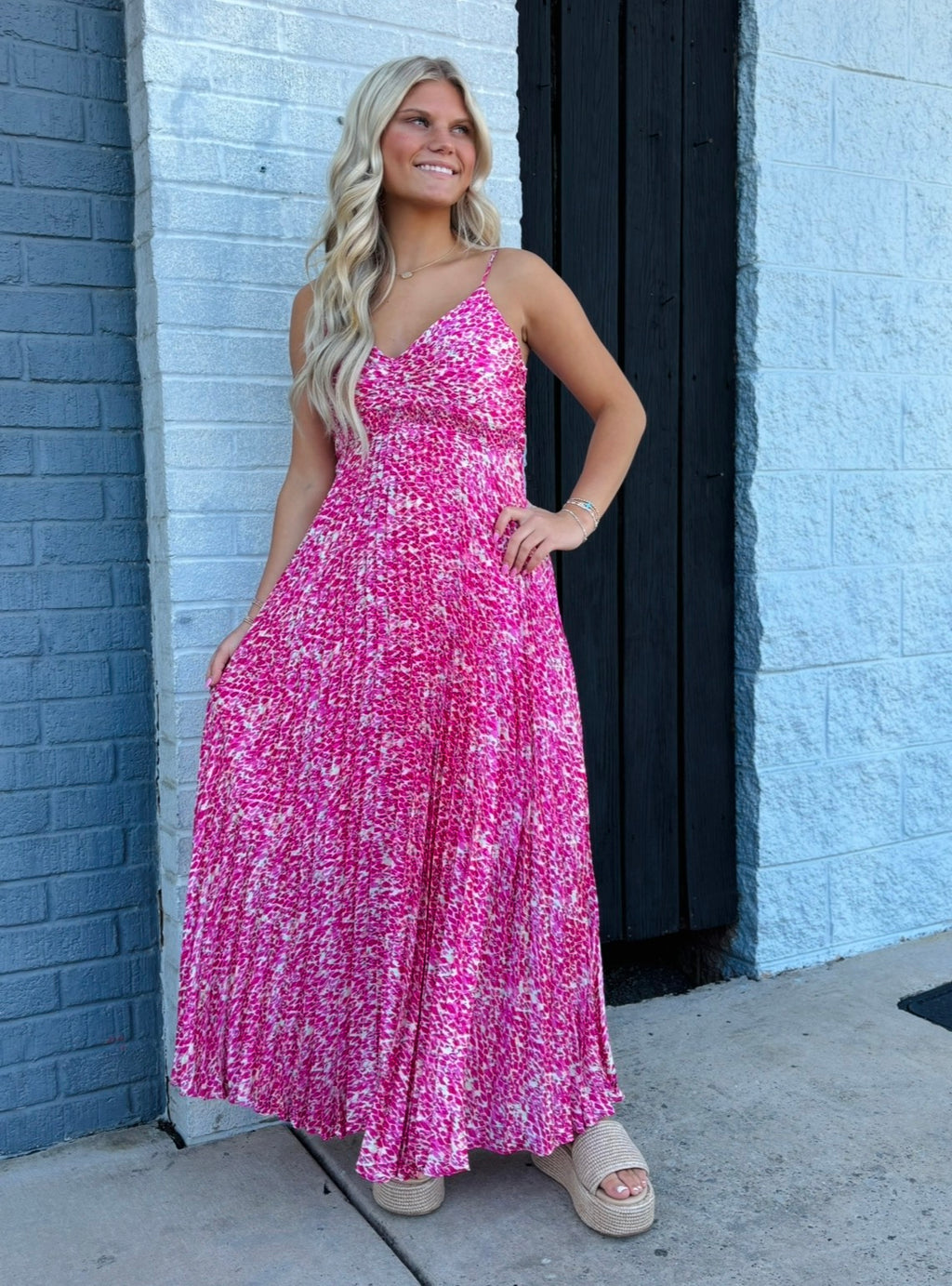 Mixed Berry Pleated Midi Dress