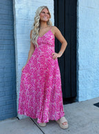 Mixed Berry Pleated Midi Dress