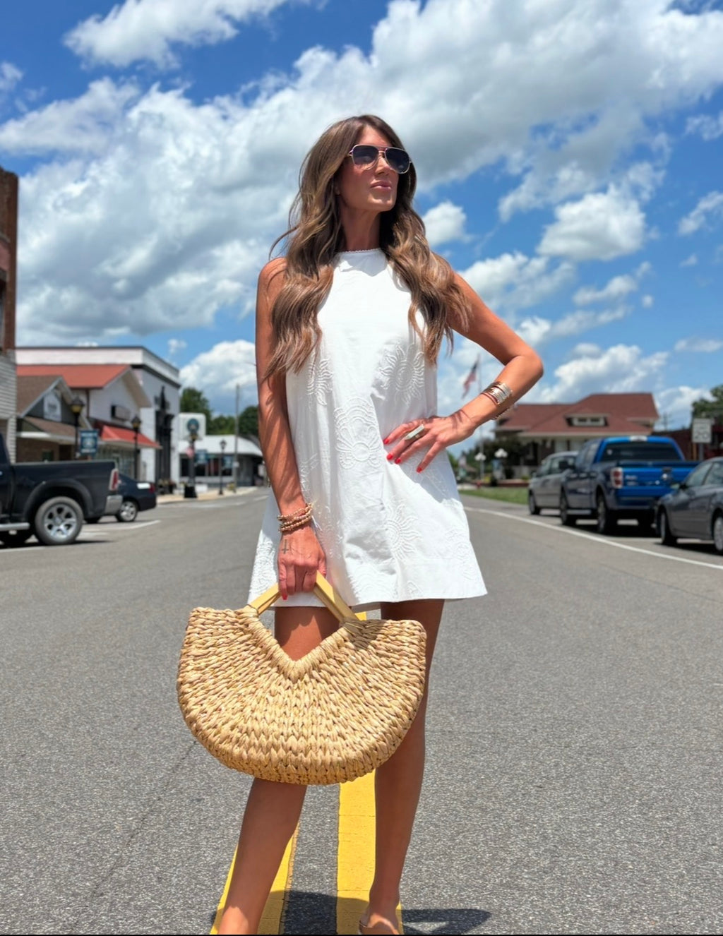 White SEASIDE EMBROIDERED SLEEVELESS MINI DRESS