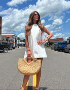 White SEASIDE EMBROIDERED SLEEVELESS MINI DRESS