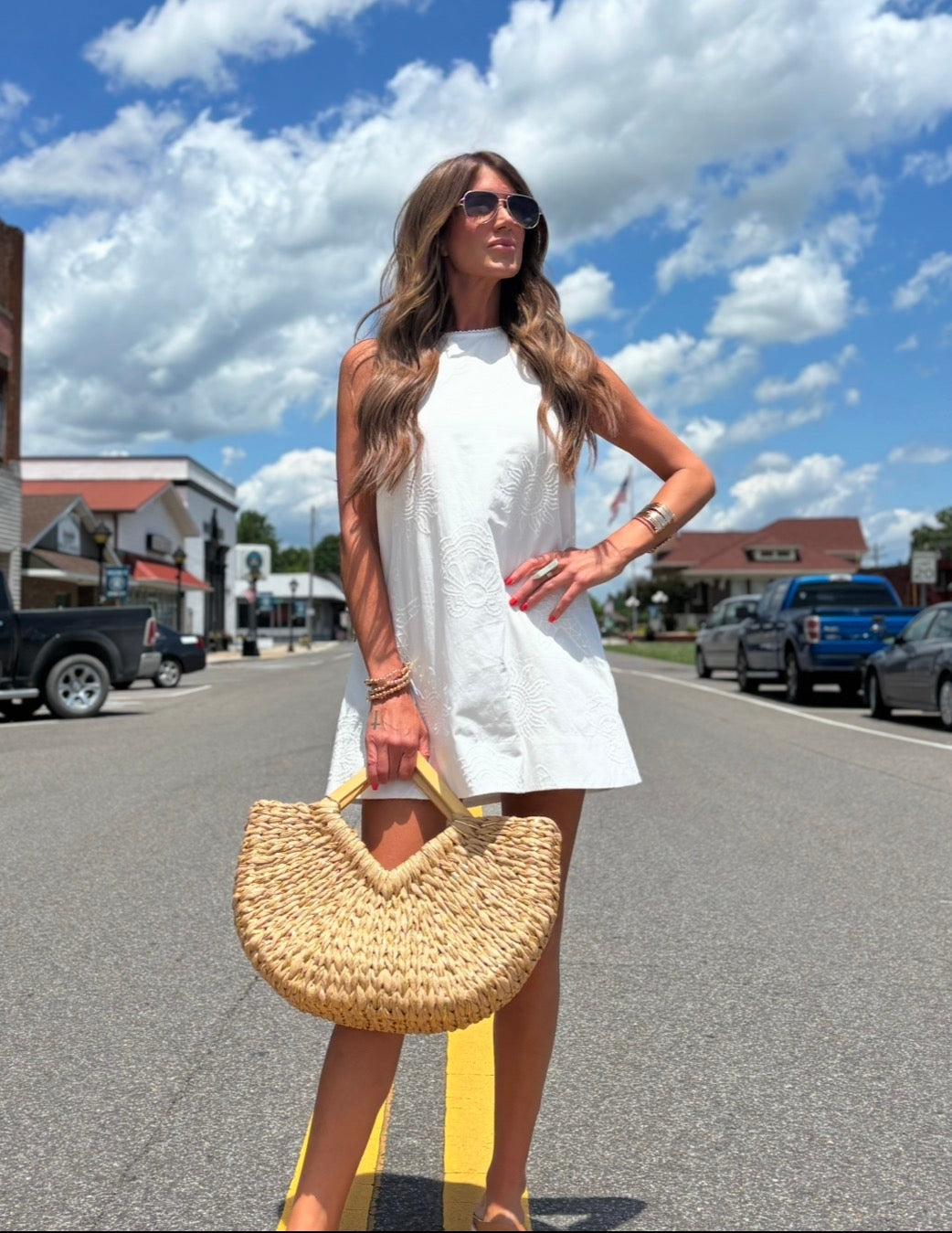 White SEASIDE EMBROIDERED SLEEVELESS MINI DRESS