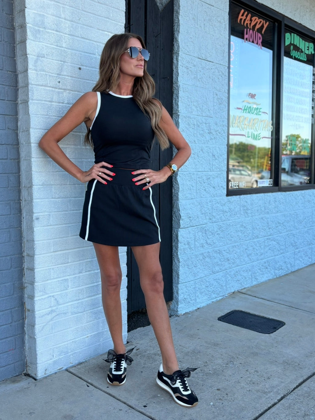 BLACK IVORY CARTER TANK AND SKORT SET