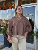 Brown V-Neck Blouse w/Stitching details – ENTRO