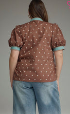Plus Chocolate/Turquoise Polka Dot Top