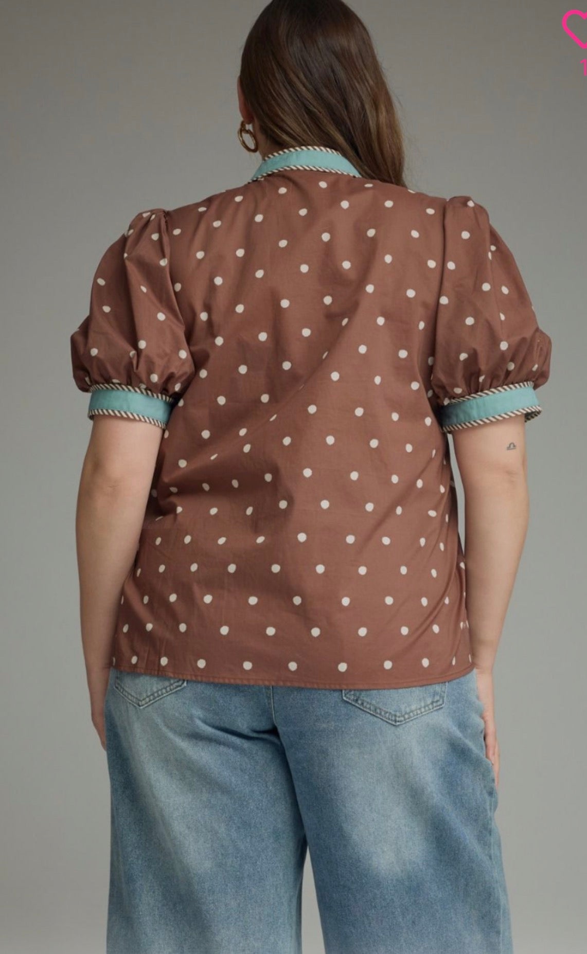 Plus Chocolate/Turquoise Polka Dot Top
