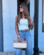 MIA TOP HANDLE CLUTCH: TAN