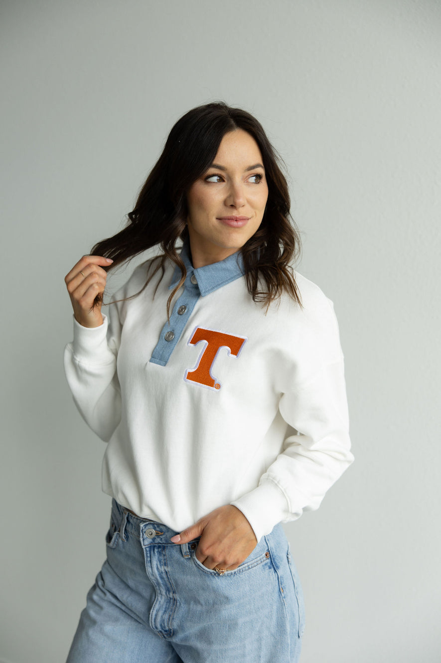 Tennessee Oversized Logo Patch Denim Collar Crew