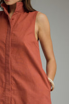 Terracotta sleeveless shift dress