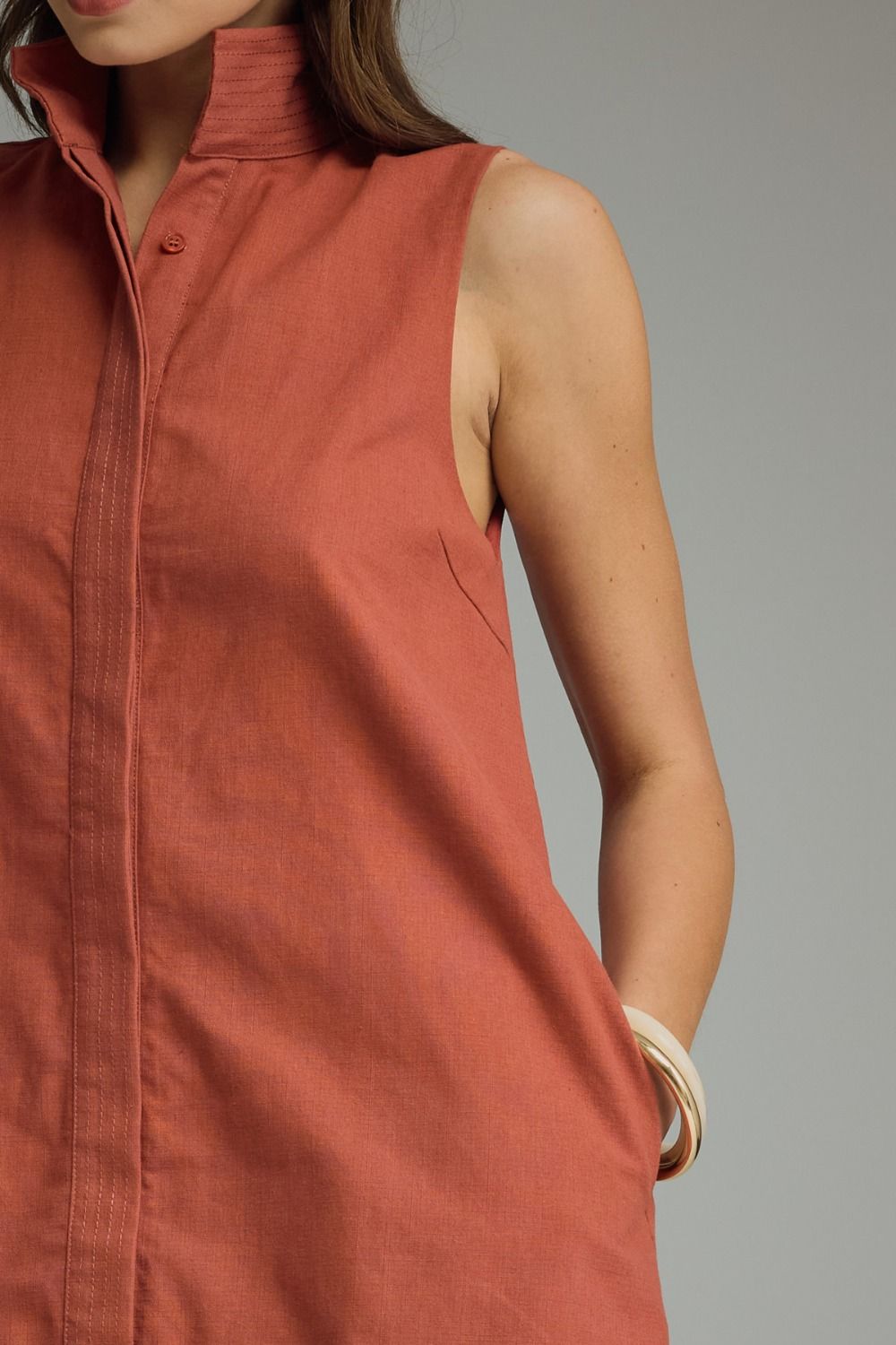 Terracotta sleeveless shift dress