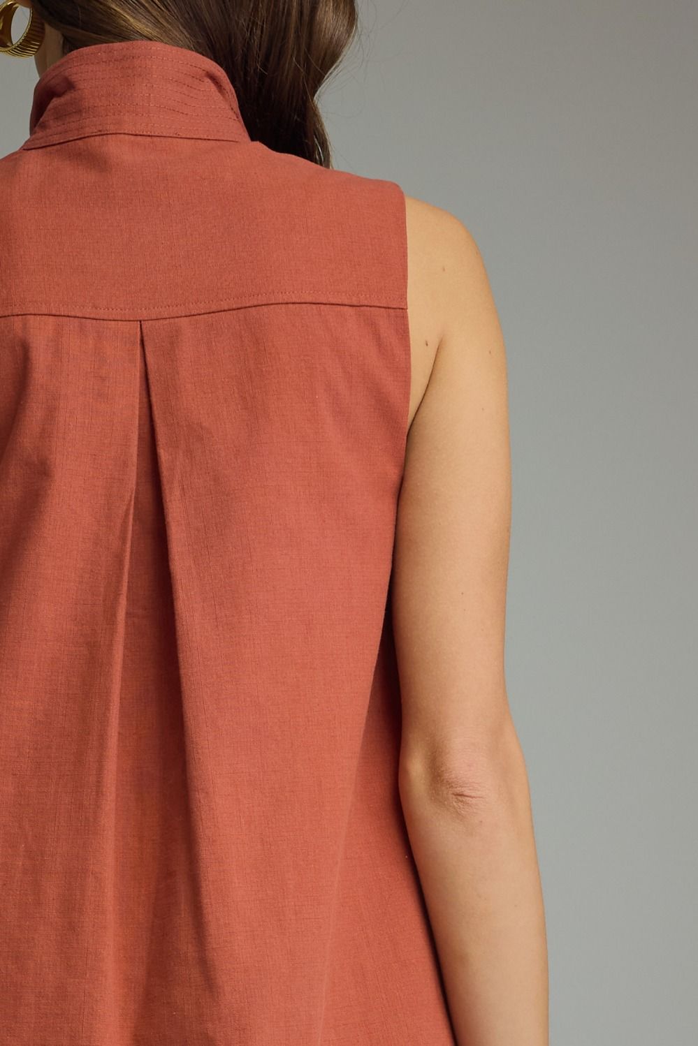 Terracotta sleeveless shift dress