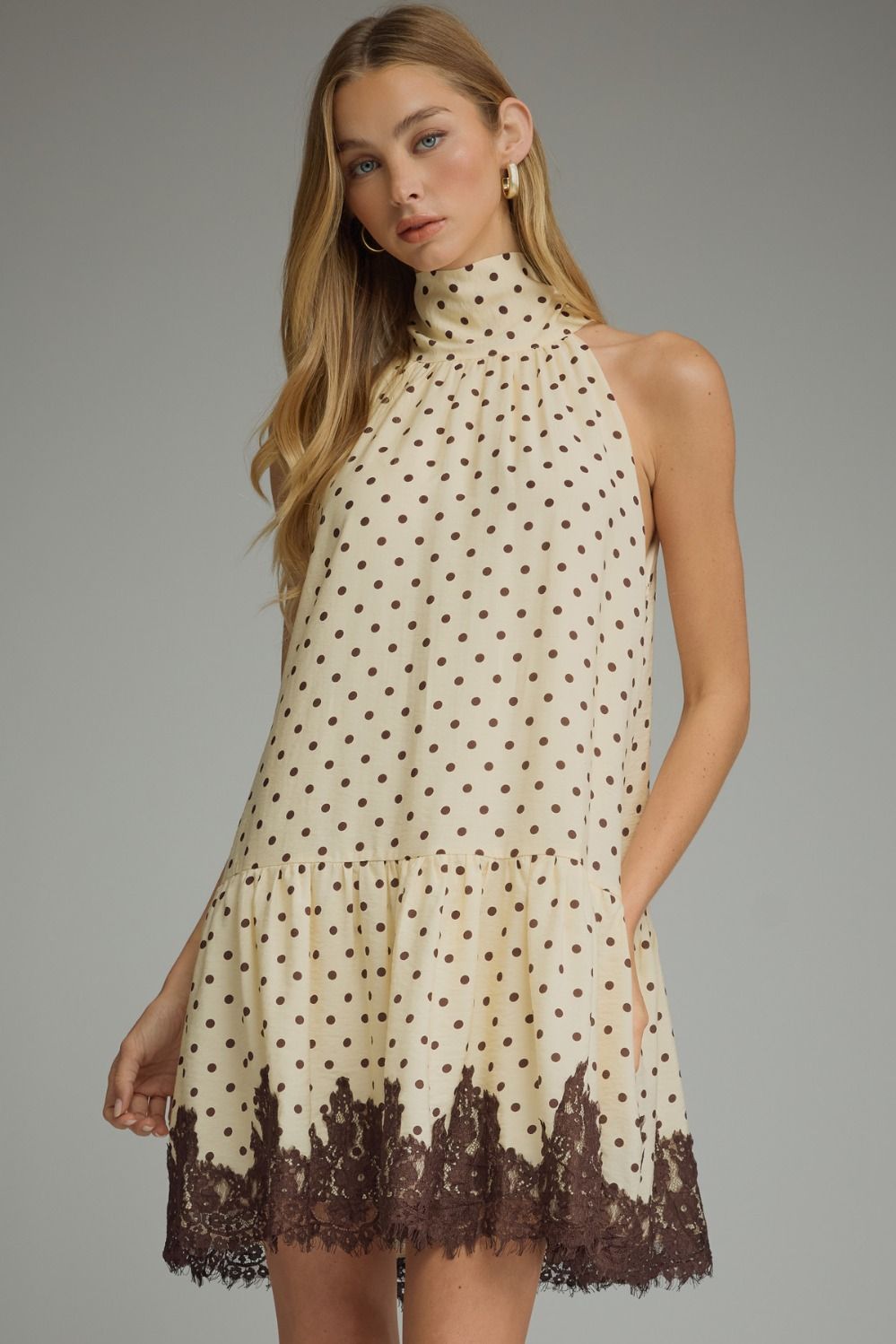 ECRU/CHOCOLATE POLKA DOT DRESS