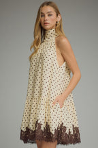 ECRU/CHOCOLATE POLKA DOT DRESS