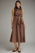 Hunter Green/Rust Striped Sleeveless Dress