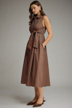 Hunter Green/Rust Striped Sleeveless Dress
