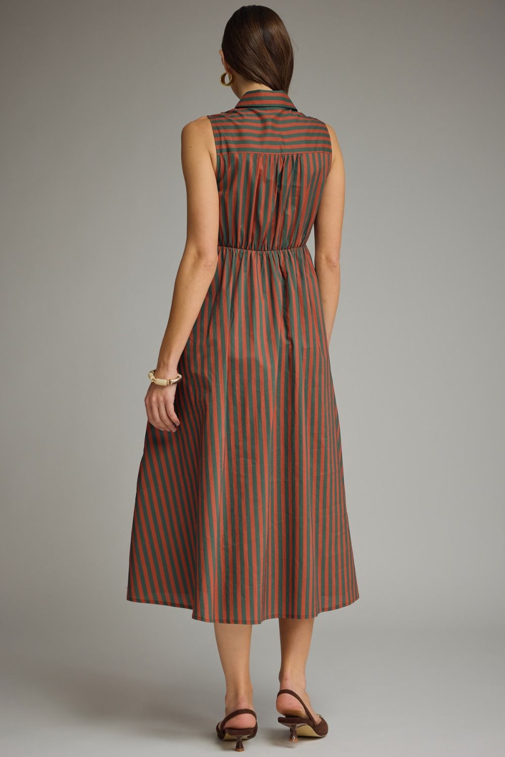 Hunter Green/Rust Striped Sleeveless Dress