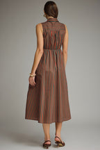 Hunter Green/Rust Striped Sleeveless Dress