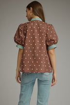 Chocolate/Turquoise polka dot top