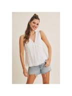Optic White Sweet Feminine Textured Crochet V-neck Tank