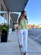 Green One Shoulder Ruffled Babydoll Tank Top