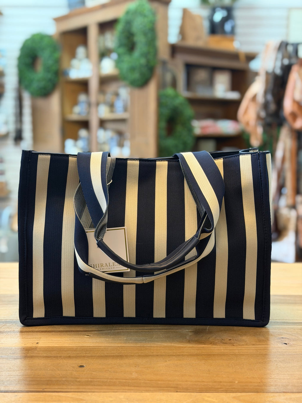 NAVY STRIPE ISLA BOXY TOTE