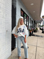 WHITE USA Star Patchwork Oversized Top