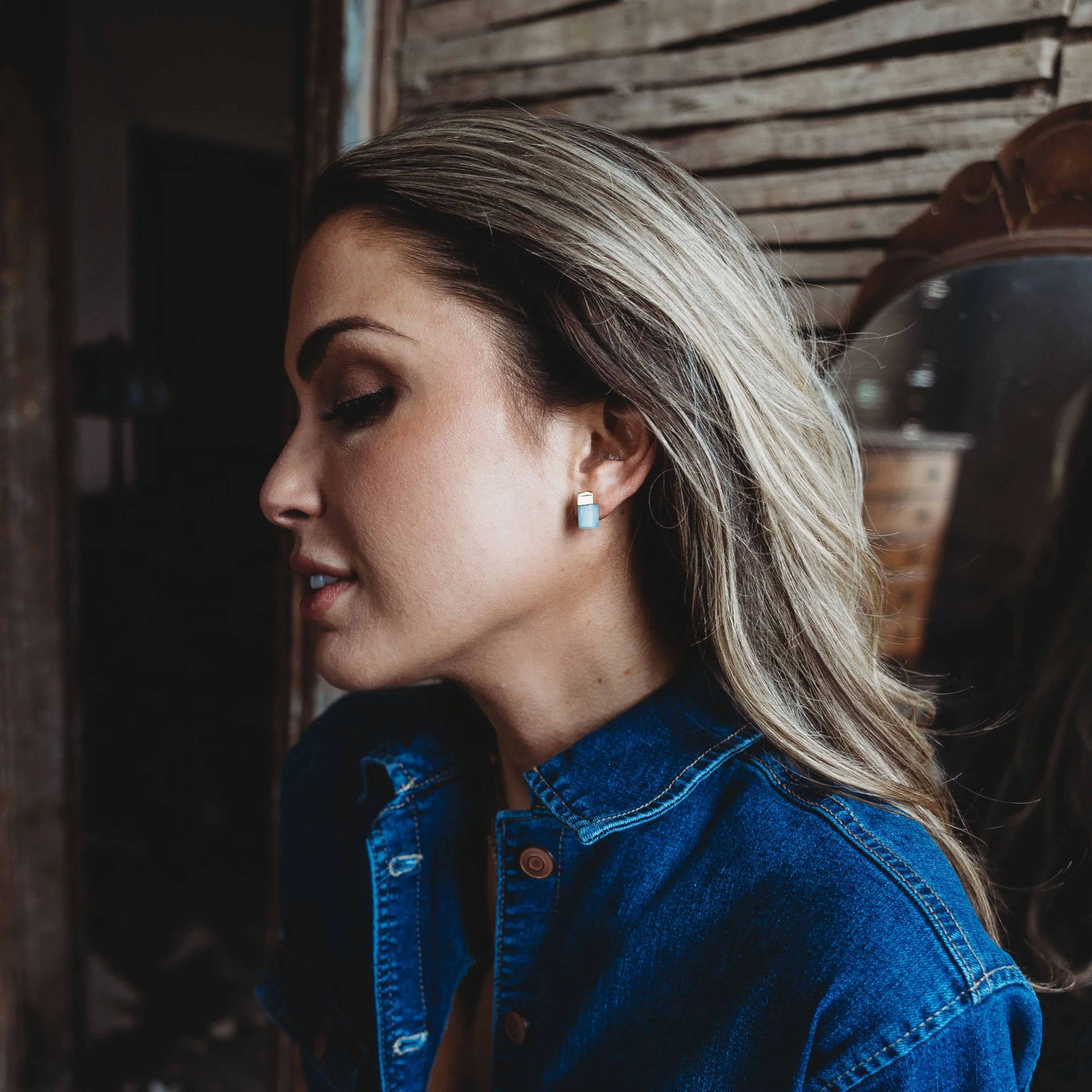 REED AQUAMARINE W/GOLD ACCENT EARRING