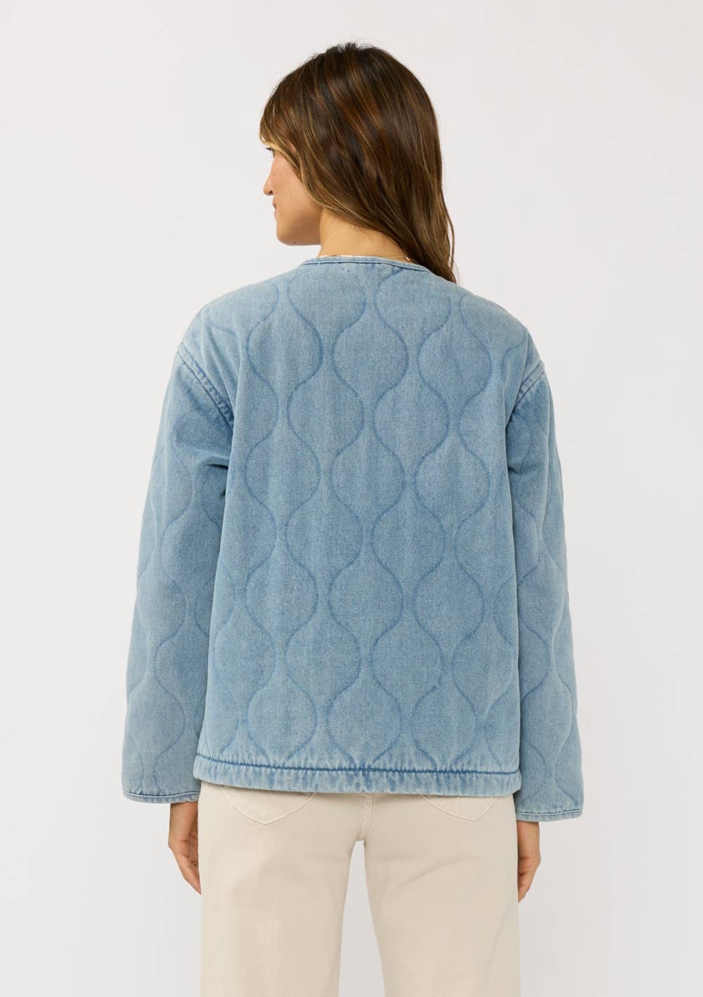 Quilted Denim Jacket With Pockets: BLUE