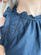 SKIES ARE BLUE BLACK POPLIN RUFFLE SLVE DRESS XS