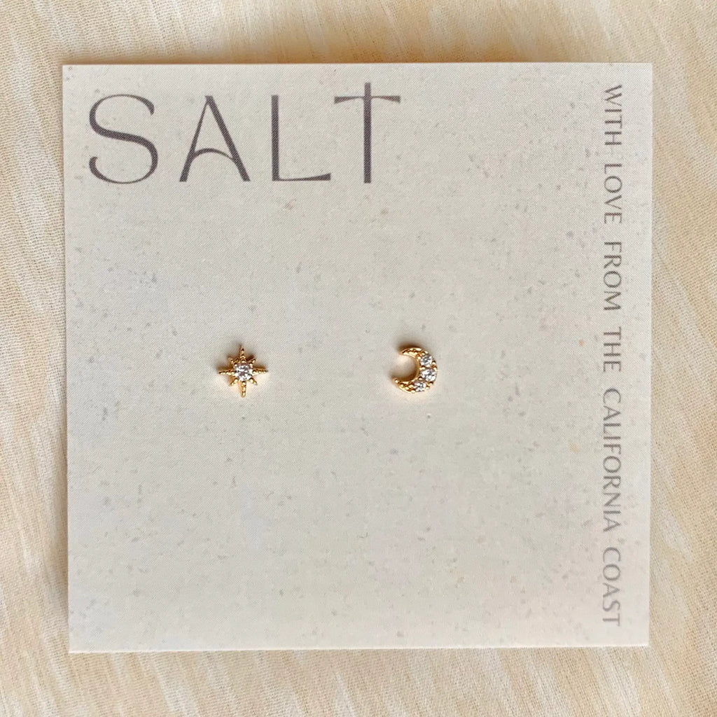 STAR & MOON STUDS/ GOLD