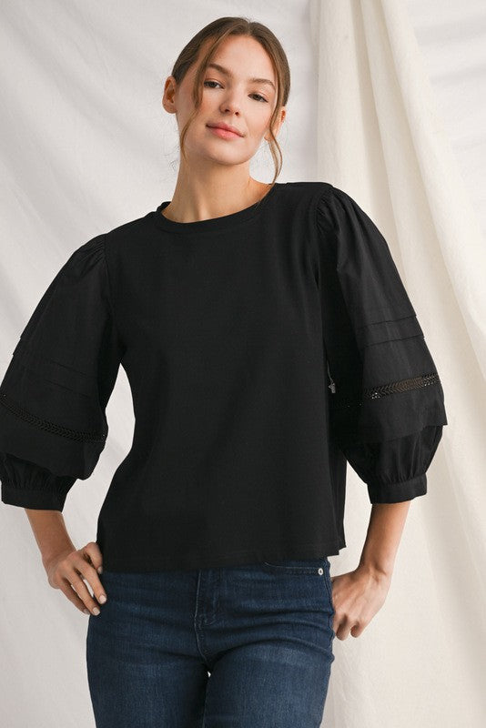 3/4 PUFF SLEEVE TOP