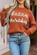 Hello Pumpkin Letter Graphic Sweater